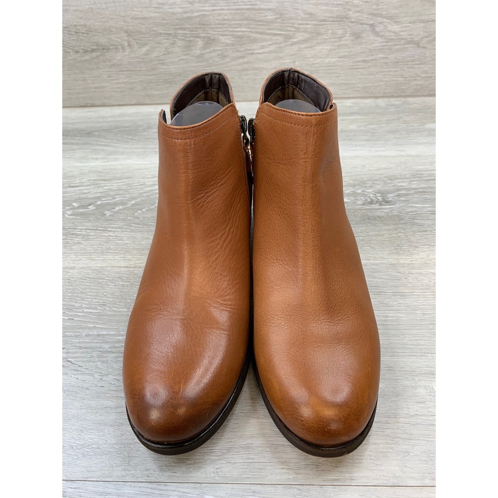 Clarks Women's Tan Brown Leather Ankle Boots Block Heel Zip Size 9.5 - Picture 2 of 10